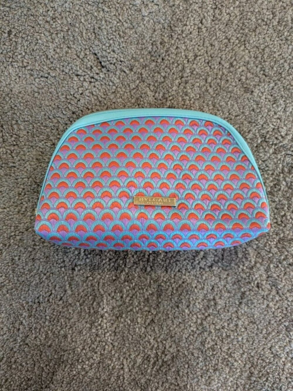 BVLGARI Parfums Cosmetic Bag Pink Mint Blue Scale Pattern Zipper Pouch Travel Ca